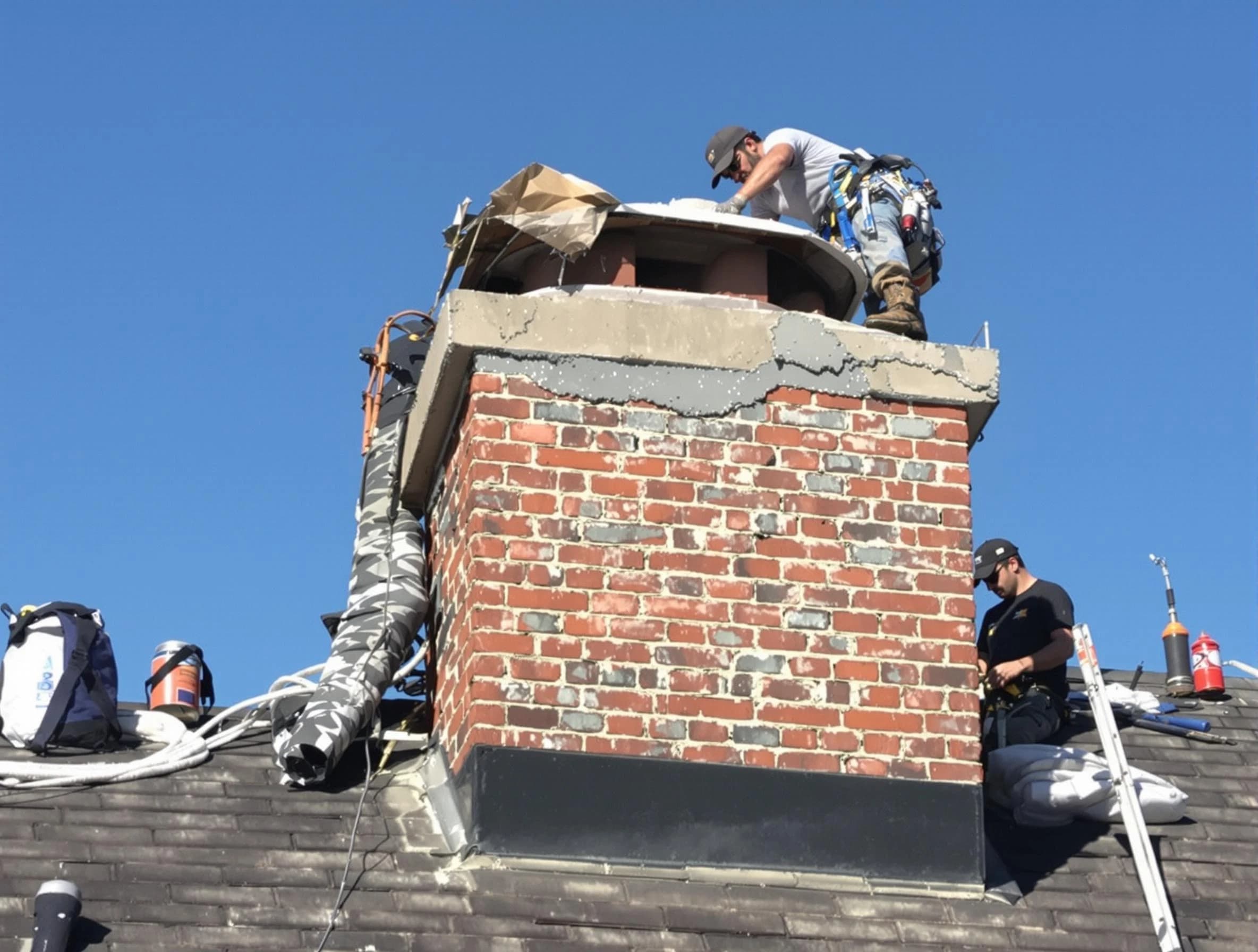 New Kensington Chimney Sweep installing a custom chimney crown in New Kensington, PA