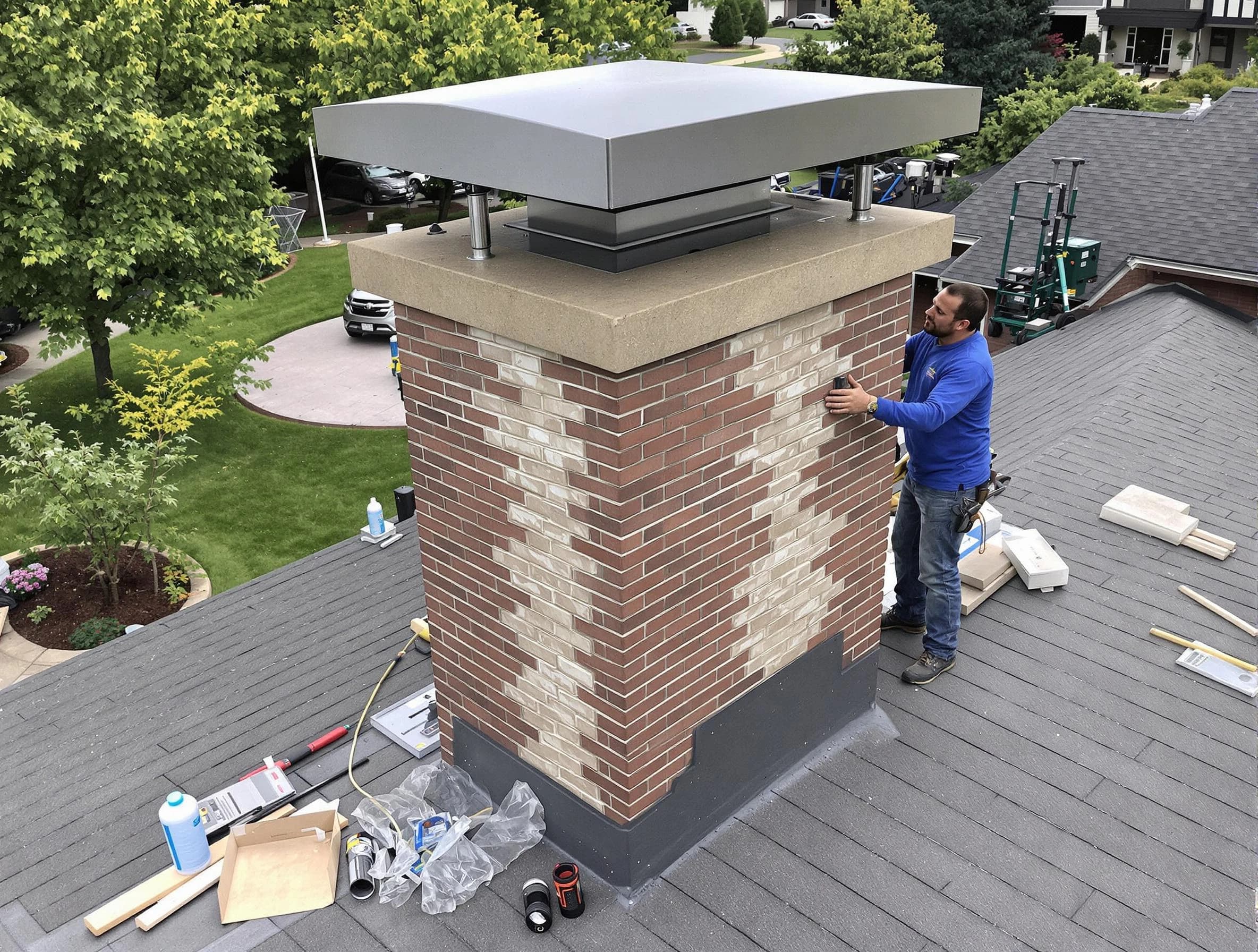 New Kensington Chimney Sweep team working on a custom chimney remodel in New Kensington, PA