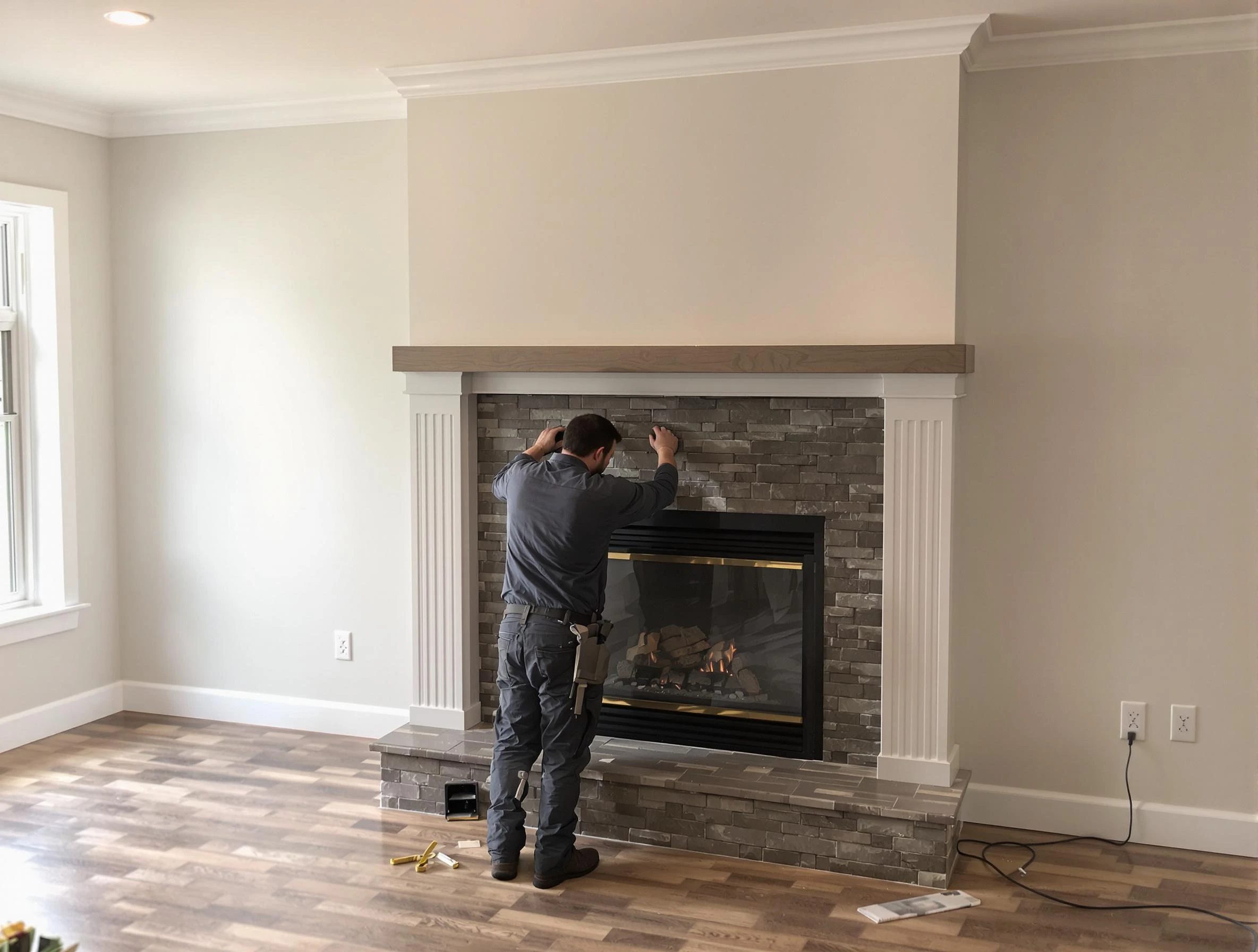 New Kensington Chimney Sweep finishing a custom fireplace install in New Kensington, PA